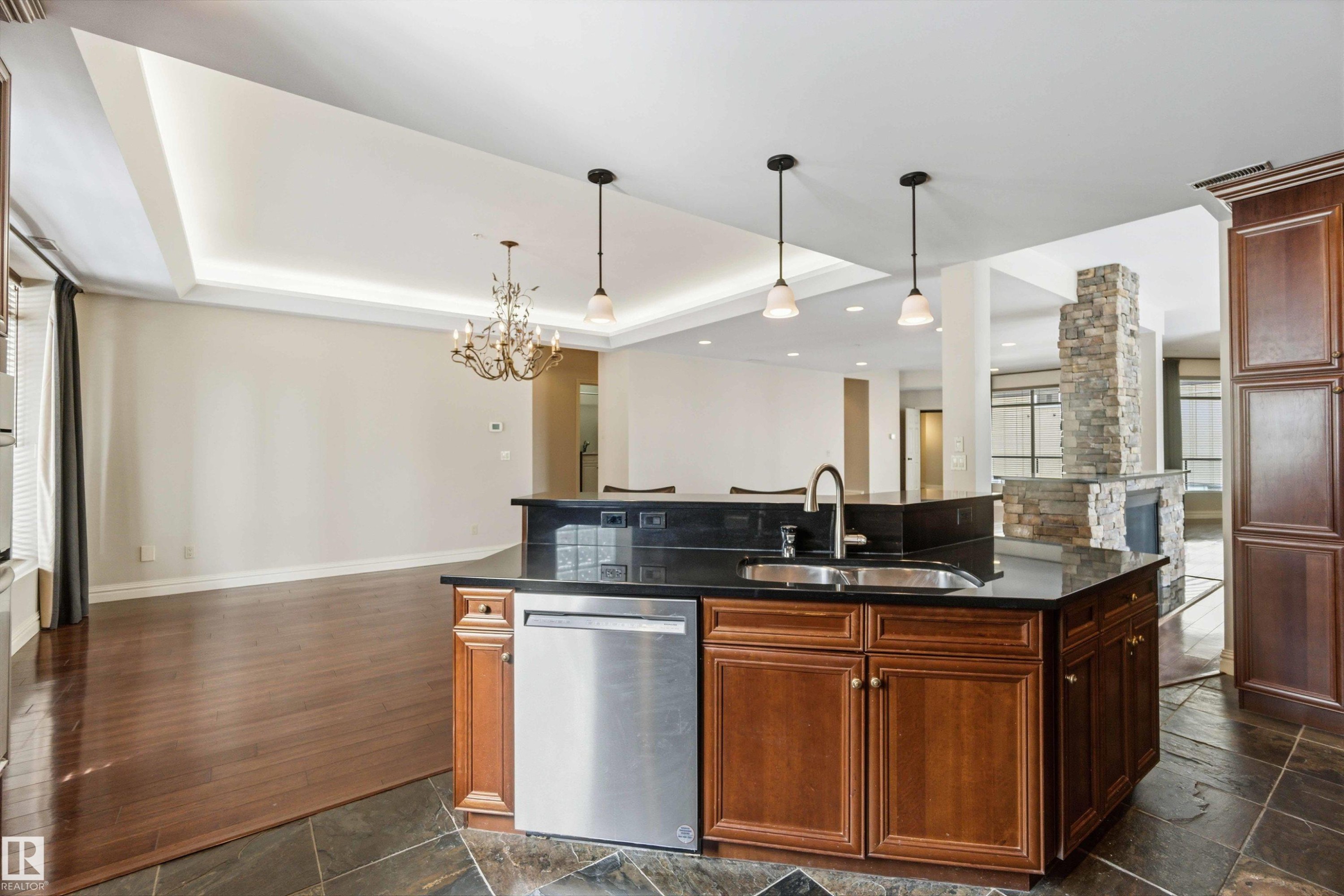 #401 10009 102 Av Nw, Edmonton, AB - Indoor Photo Showing Kitchen With Double Sink
