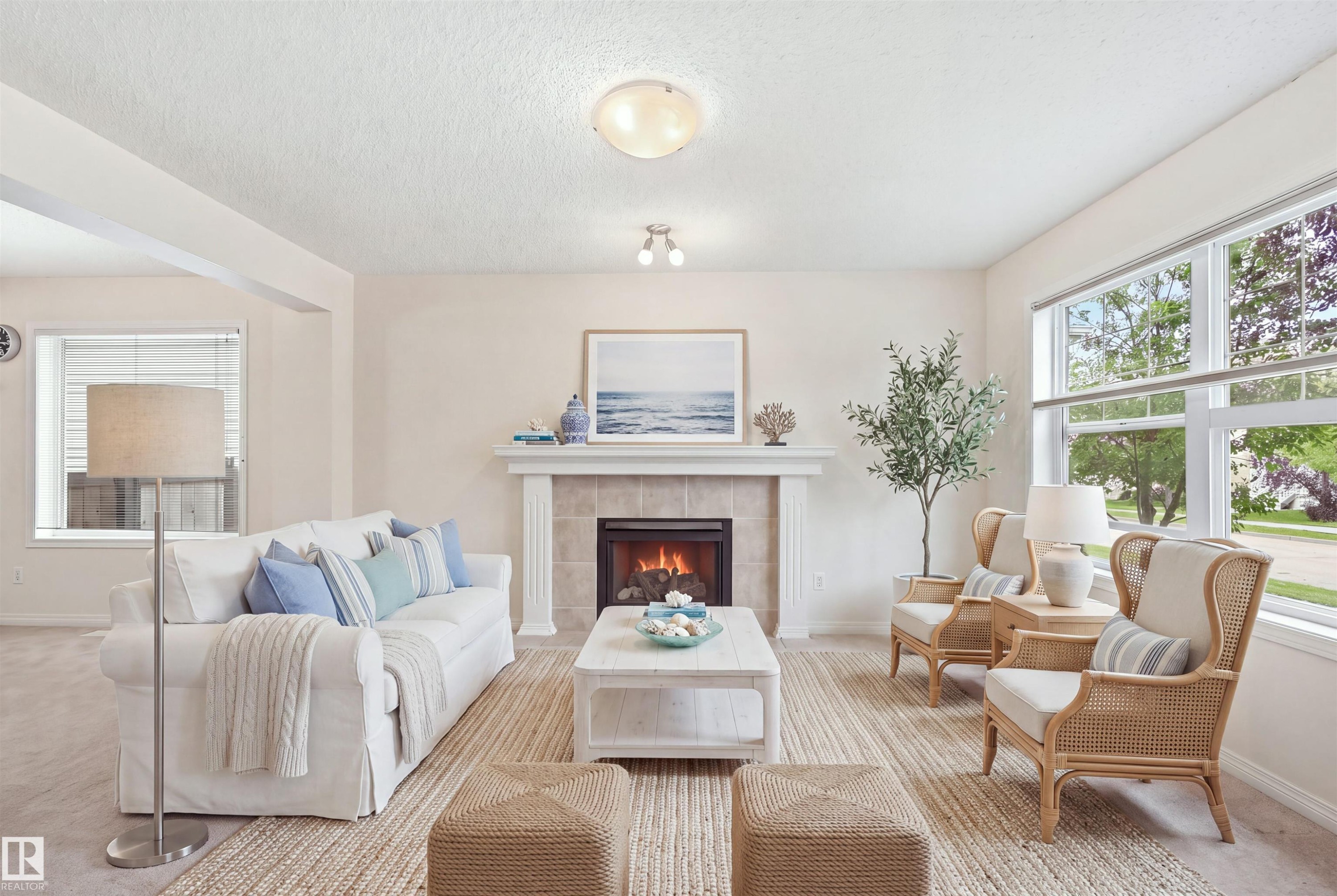1516 76 Street Sw, Edmonton, AB - Indoor Photo Showing Living Room With Fireplace