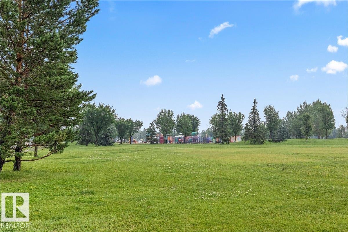 Expansive green space featuring mature trees and a distant playground structure - 1086 Grantham Drive Nw, Edmonton, AB - Outdoor With View