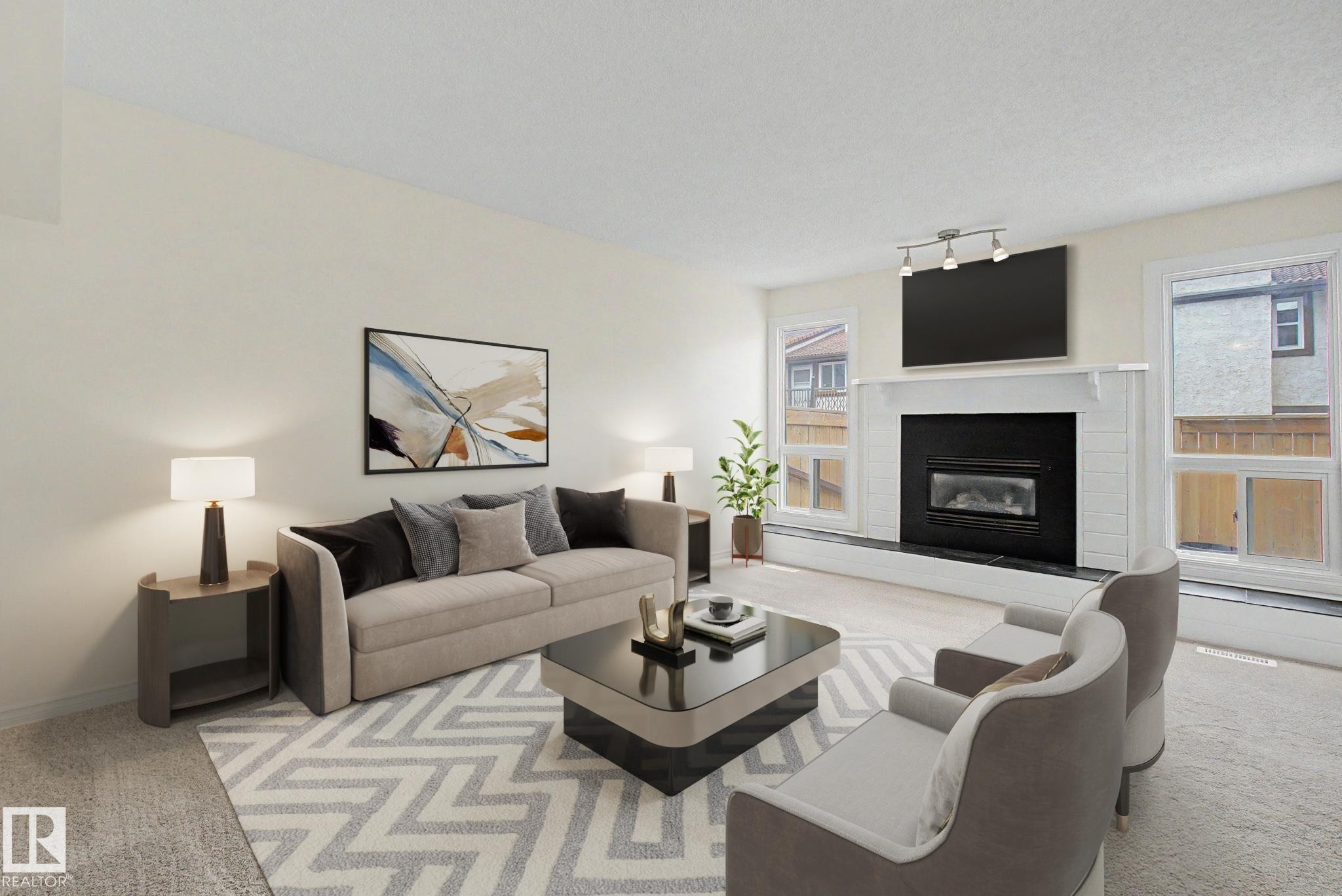 2932 36 Street Nw, Edmonton, AB - Indoor Photo Showing Living Room With Fireplace
