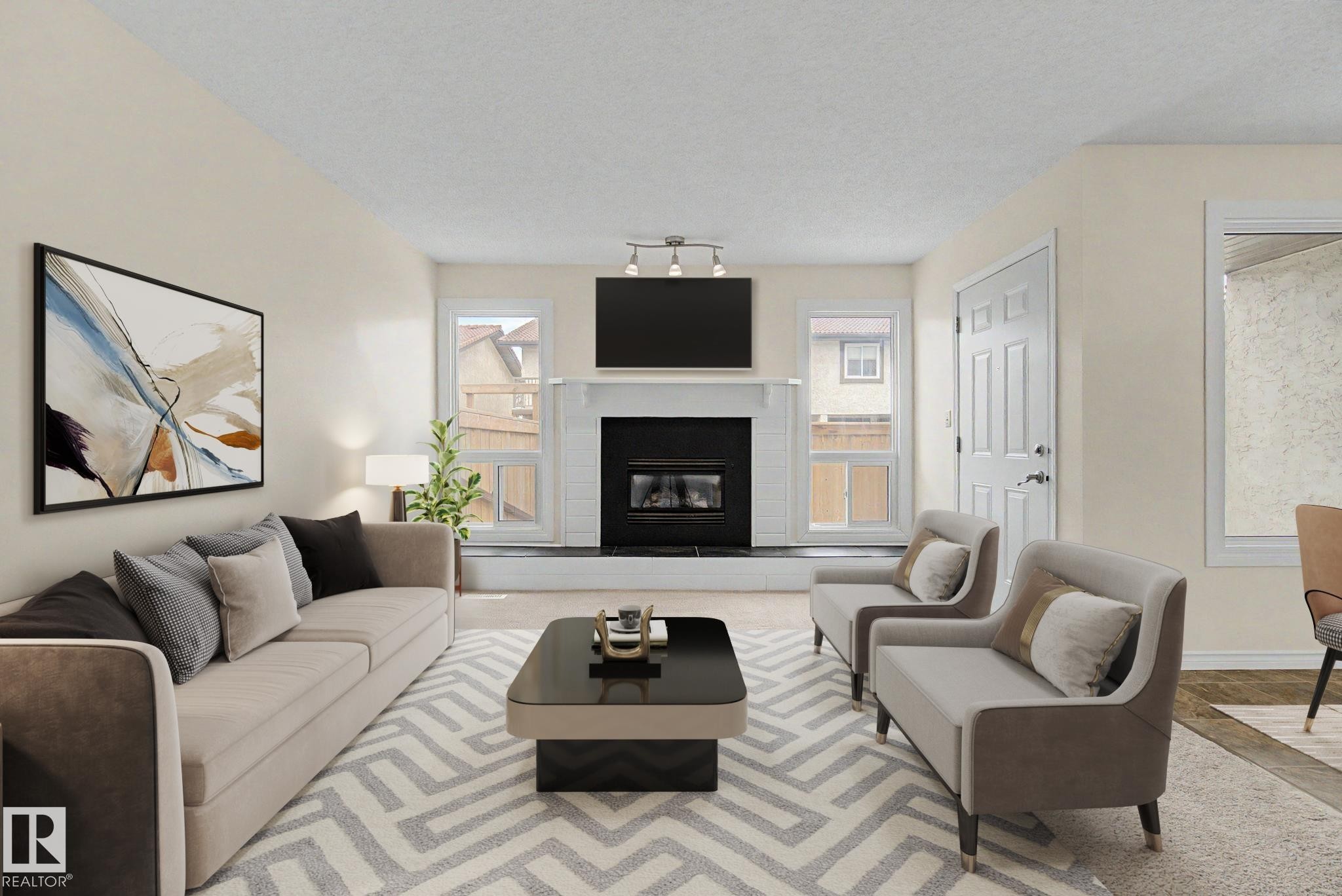 2932 36 Street Nw, Edmonton, AB - Indoor Photo Showing Living Room With Fireplace