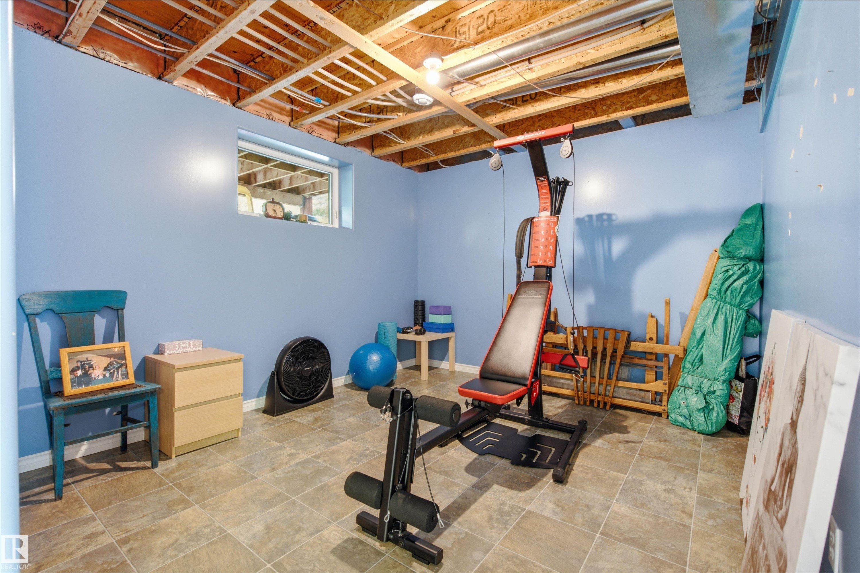 Partially finished basement space with light blue painted walls - 59125 Range Road 102, Rural St. Paul County, AB - Indoor