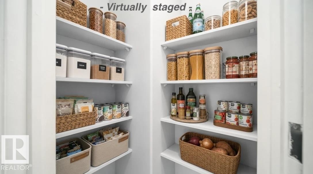 Built-in white shelving system with multiple storage levels - 7848 7 Avenue Sw, Edmonton, AB