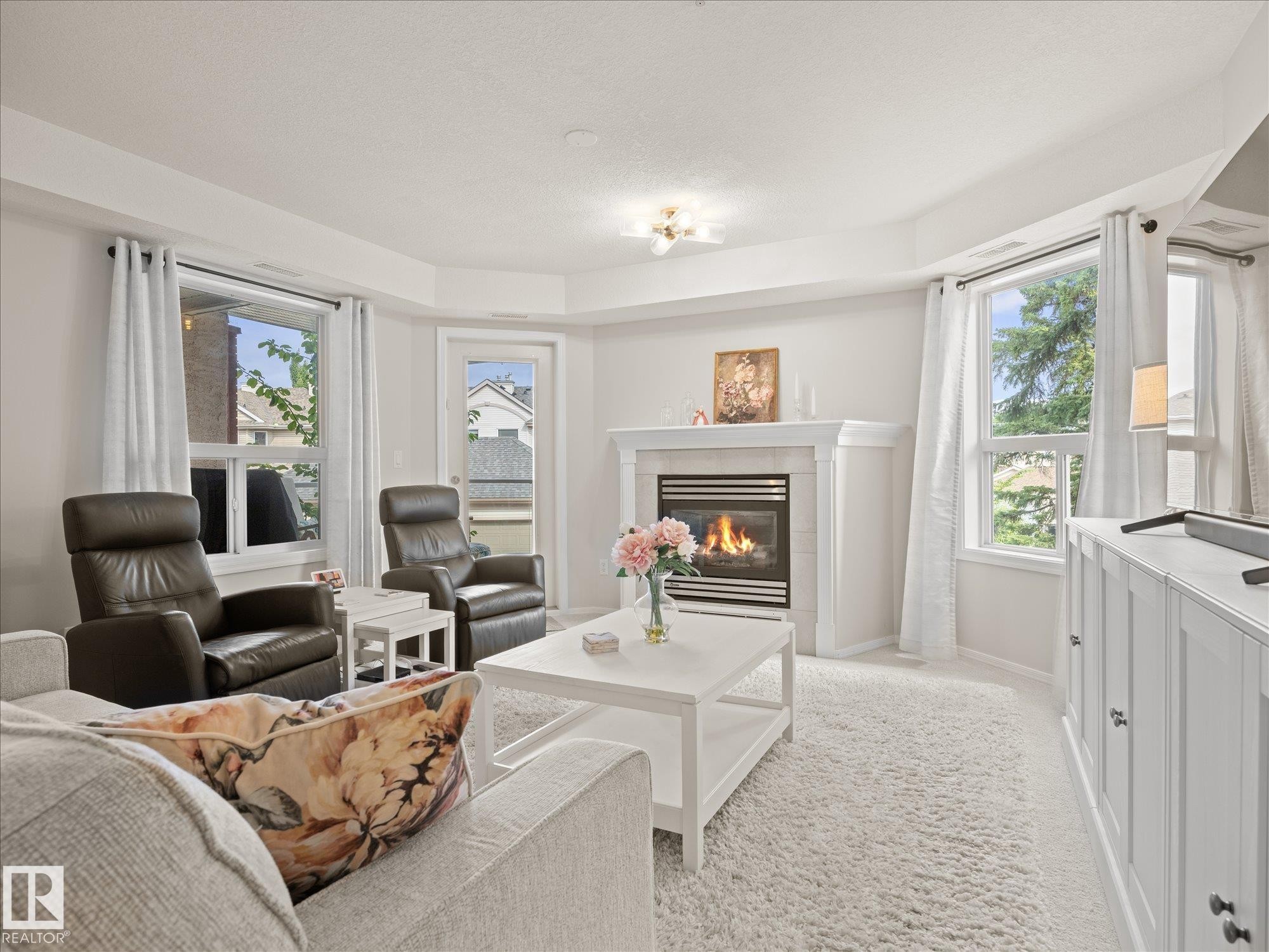 #223 9008 99 Av Nw, Edmonton, AB - Indoor Photo Showing Living Room With Fireplace