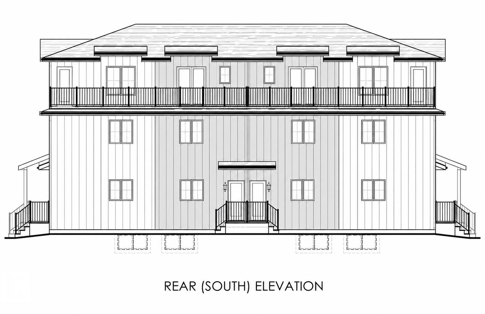 Architectural Drawing, Rear (South) Elevation. Illustrating the posterior facade of the property - 14807 80 Avenue Nw, Edmonton, AB - Other