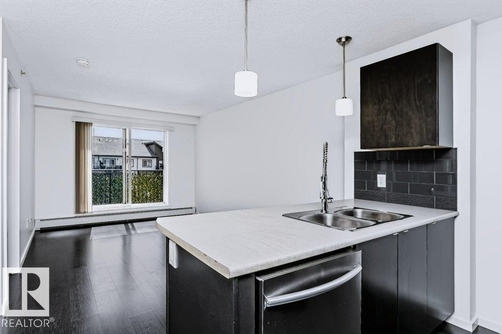 #415 508 Albany Way Nw, Edmonton, AB - Indoor Photo Showing Kitchen With Double Sink
