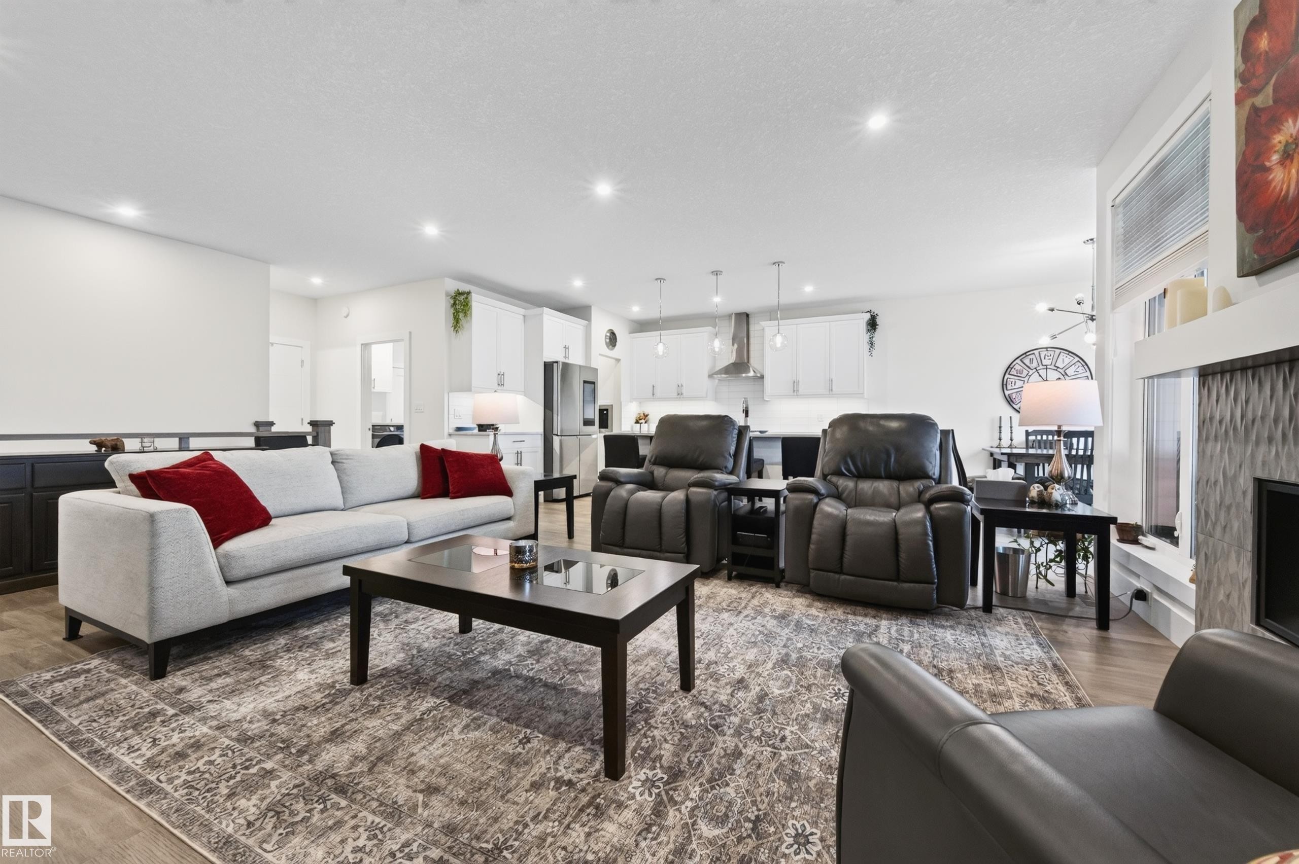 91 Harvest Crescent, Ardrossan, AB - Indoor Photo Showing Living Room With Fireplace