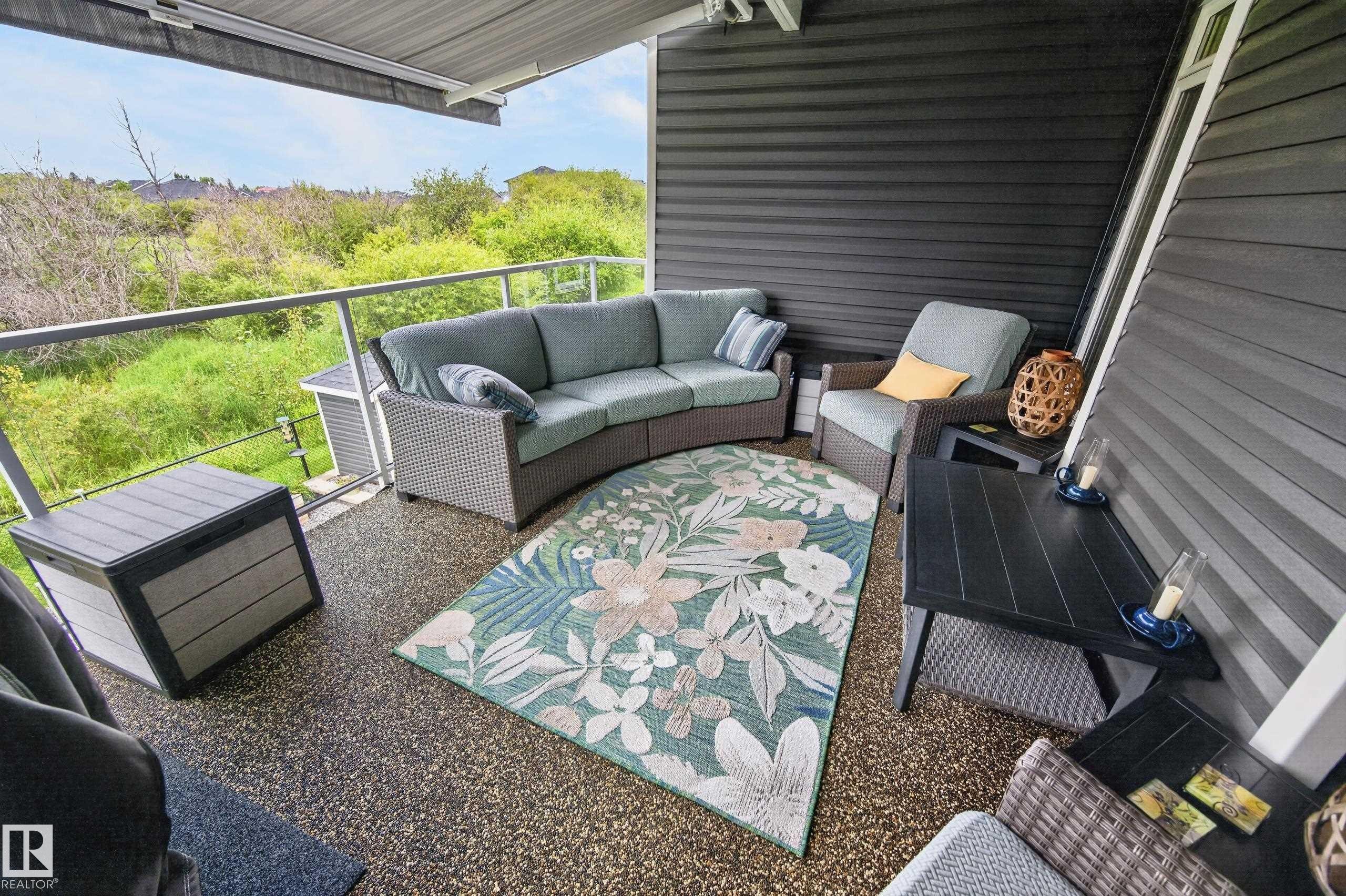 Covered deck off dining area - 91 Harvest Crescent, Ardrossan, AB - Outdoor With Deck Patio Veranda With Exterior