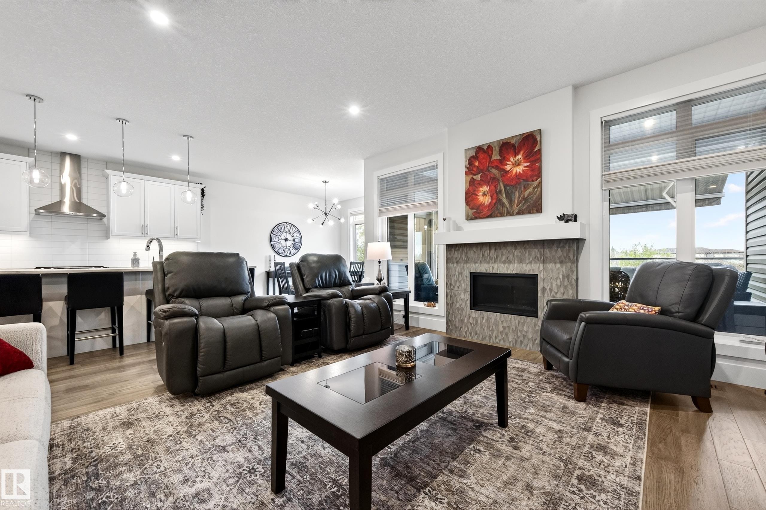 91 Harvest Crescent, Ardrossan, AB - Indoor Photo Showing Living Room With Fireplace