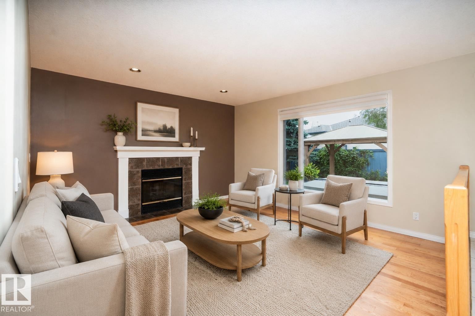 3811 44 Street Nw, Edmonton, AB - Indoor Photo Showing Living Room With Fireplace