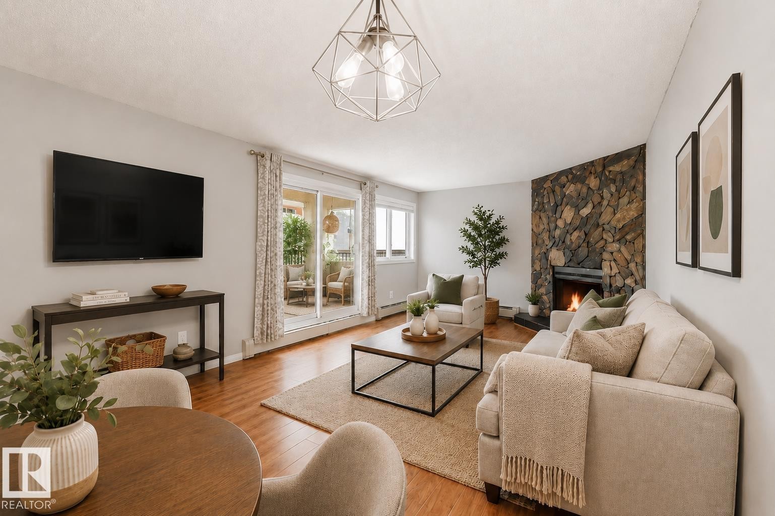 #107 10138 116 St Nw, Edmonton, AB - Indoor Photo Showing Living Room With Fireplace