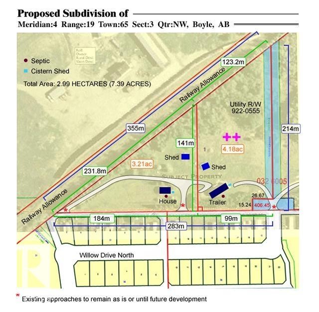 Proposed Subdivision Plan. Illustrating the property boundaries, dimensions, and existing structures for the subdivision project - 0326005;1;1 Boyle, Alberta, Boyle, AB - Other