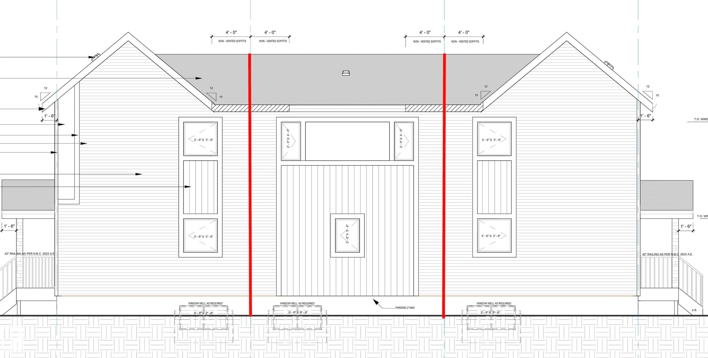 Architectural Drawing, Elevation. Illustrating the exterior facade of the property with dimensional notations - 12160 93 Street Nw, Edmonton, AB
