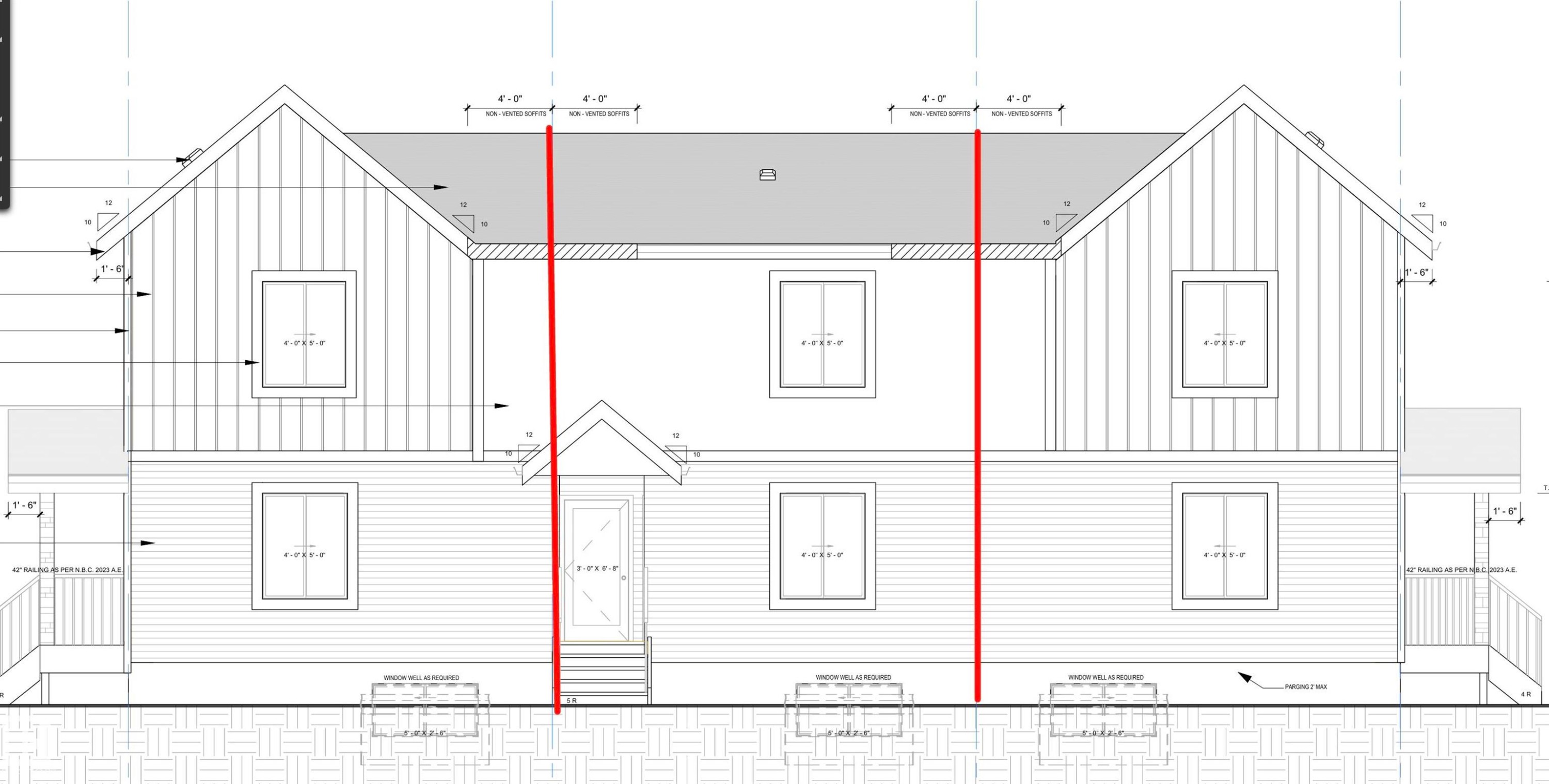 Architectural Drawing, Elevation View. Illustrating the exterior facade and structural elements of the property - 12160 93 Street Nw, Edmonton, AB