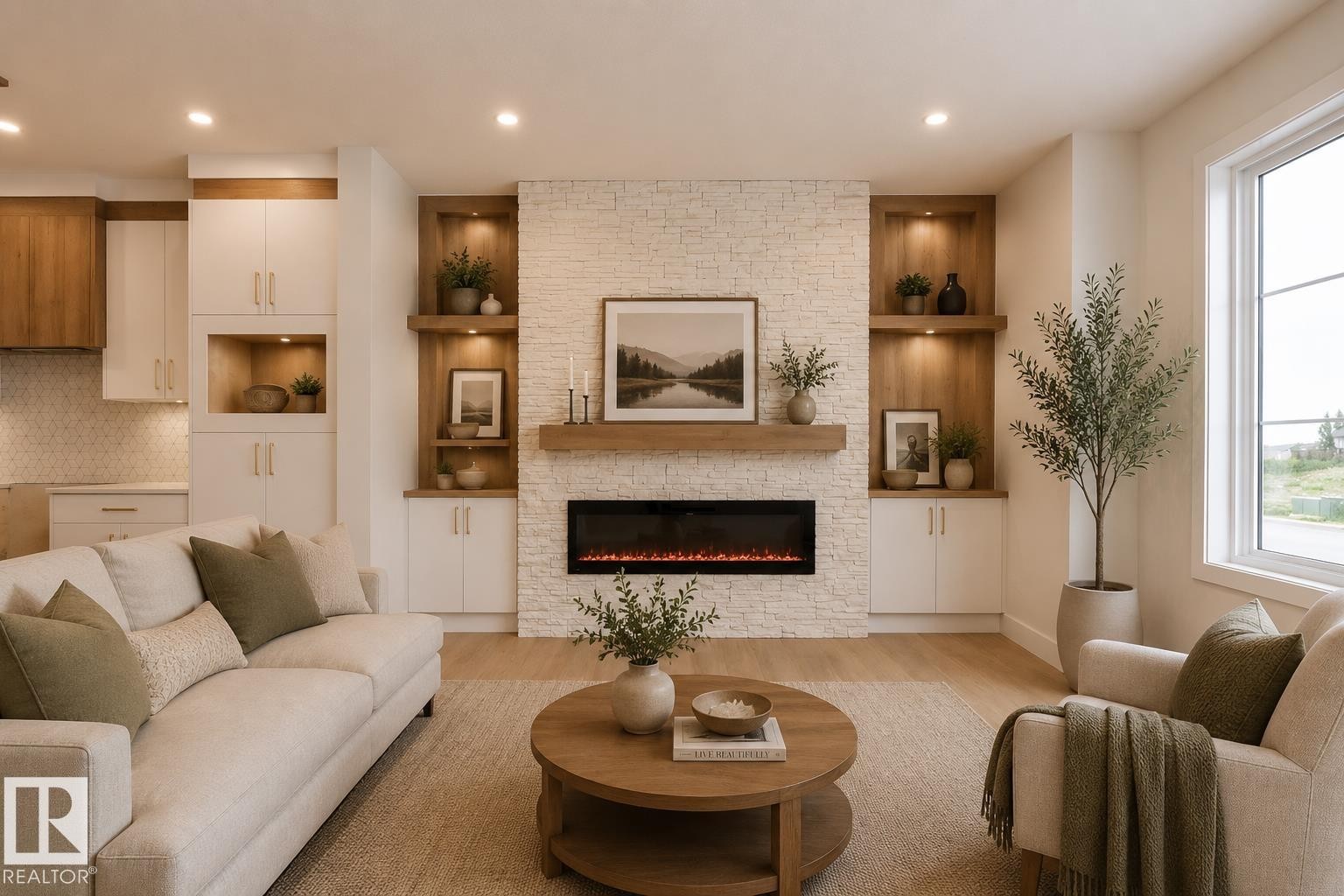 432 Robinson Boulevard, Leduc, AB - Indoor Photo Showing Living Room With Fireplace