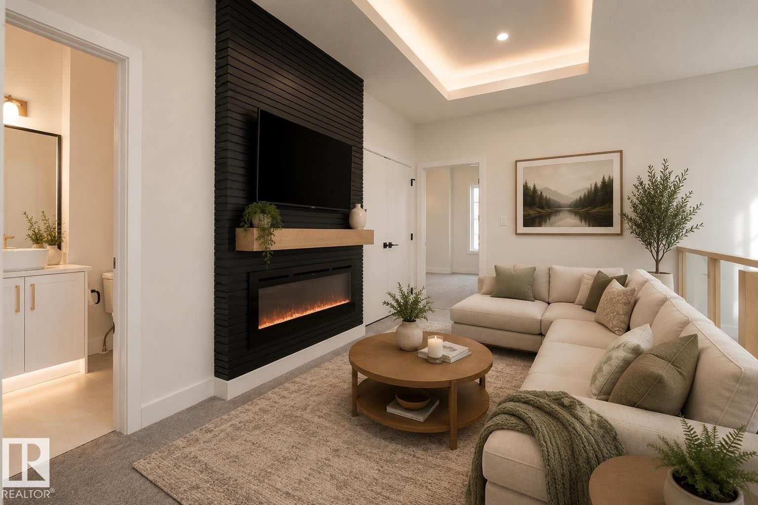 432 Robinson Boulevard, Leduc, AB - Indoor Photo Showing Living Room With Fireplace