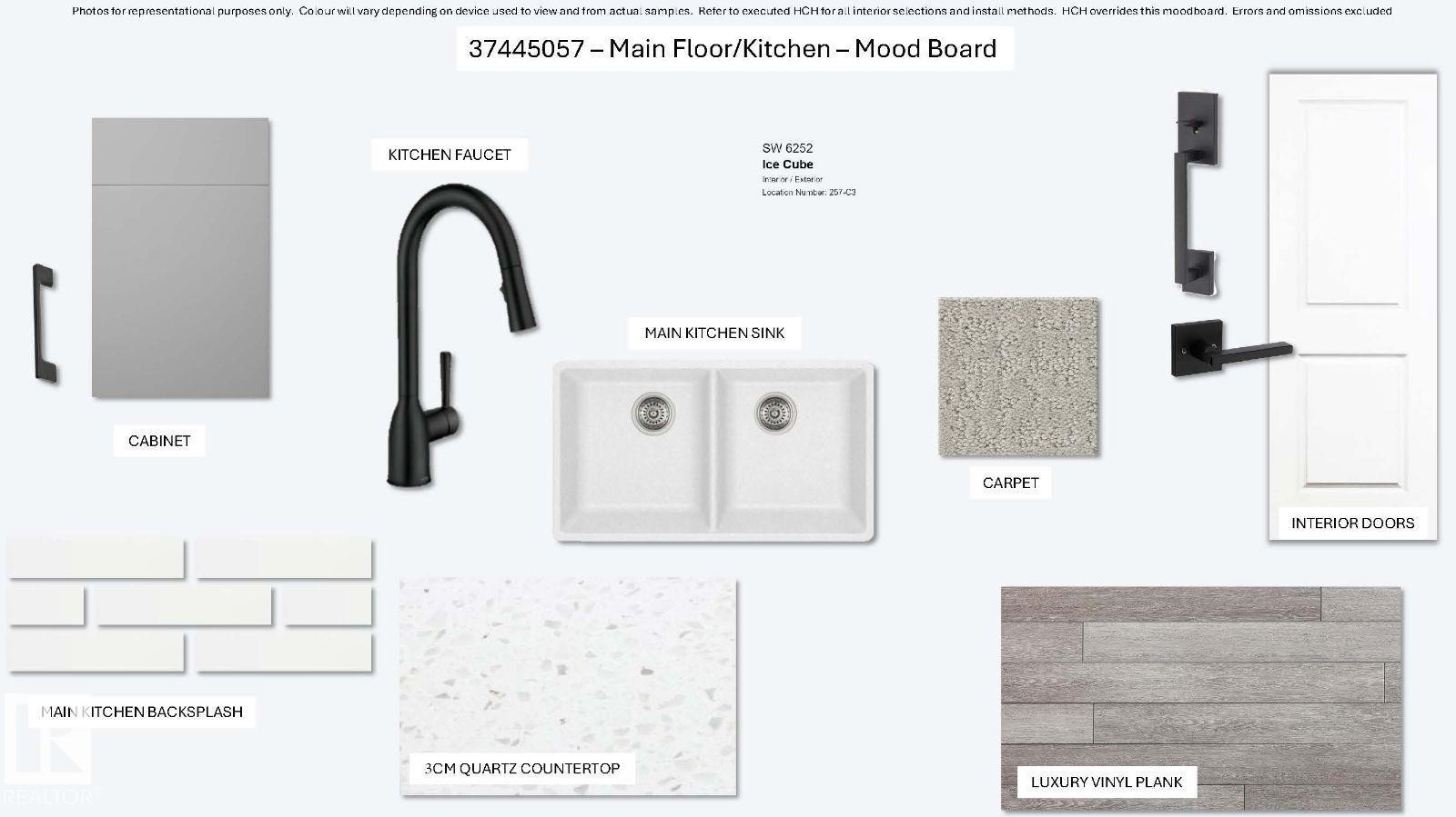 Mood Board. Displaying material and fixture selections for the property's main floor and kitchen areas - 20424 16 Avenue Nw, Edmonton, AB - Other