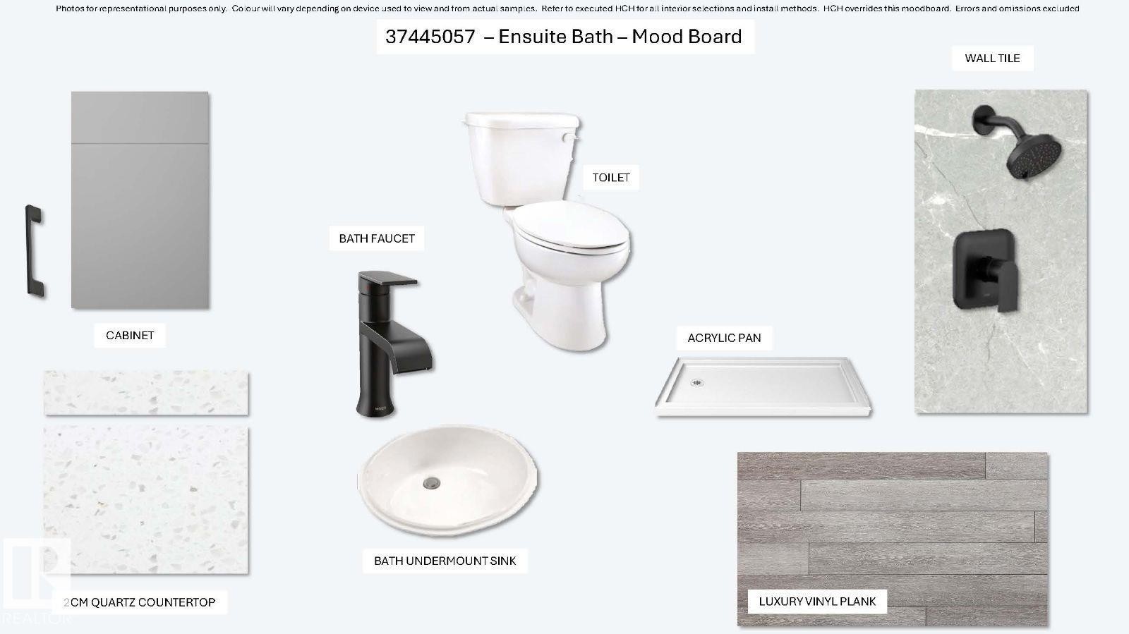 Mood Board. Displaying the selected materials and fixtures for the property's ensuite bath - 20424 16 Avenue Nw, Edmonton, AB - Other