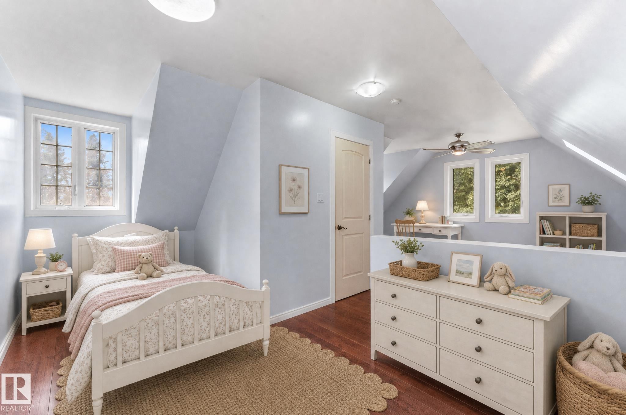 upper Level virtual staged bed set on one half of this 2 part partial walled area - 2, 59031 Range Rd 232, Rural Thorhild County, AB - Indoor Photo Showing Bedroom