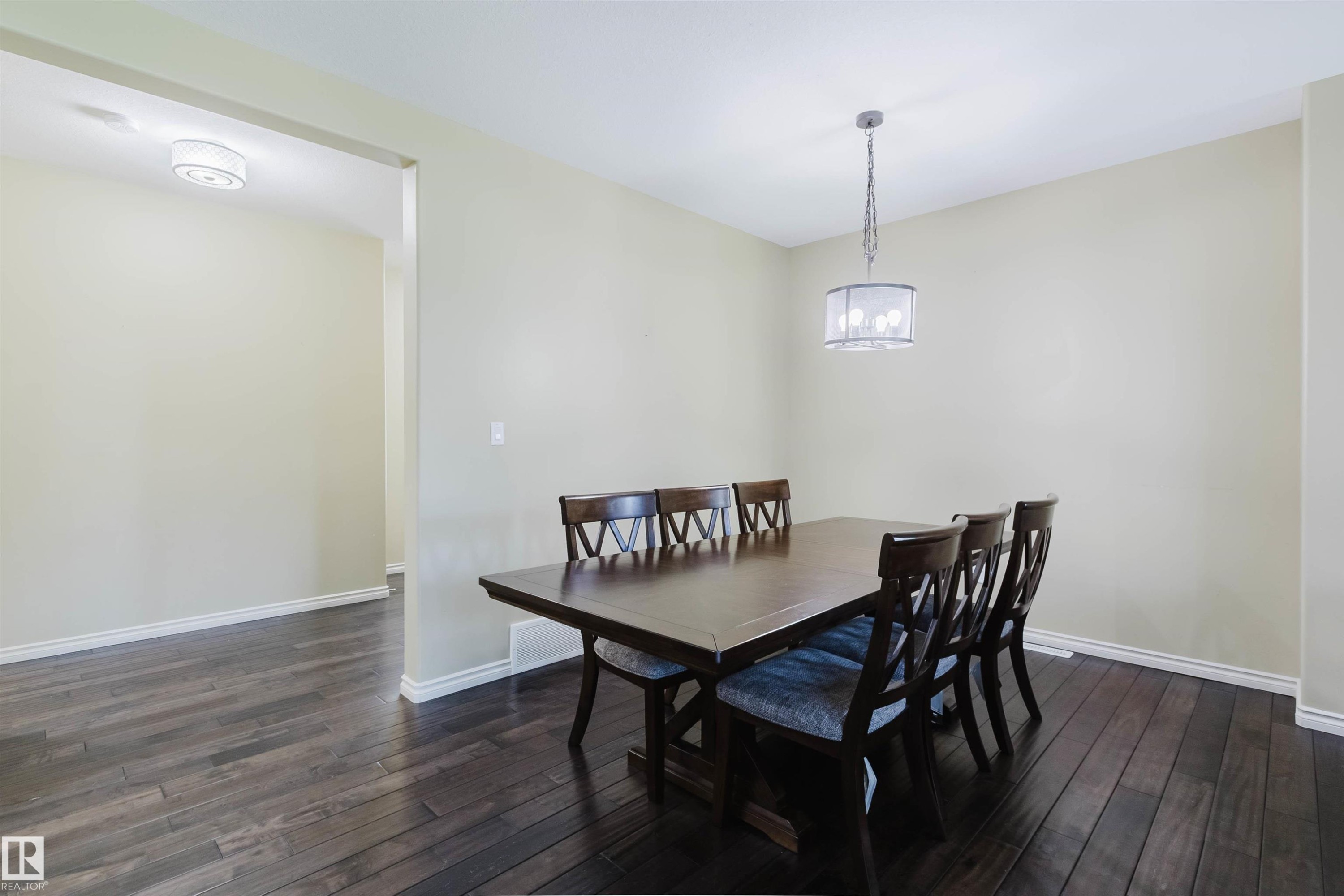 Hardwood-style flooring throughout - 864 Armitage Wynd Sw, Edmonton, AB - Indoor Photo Showing Dining Room