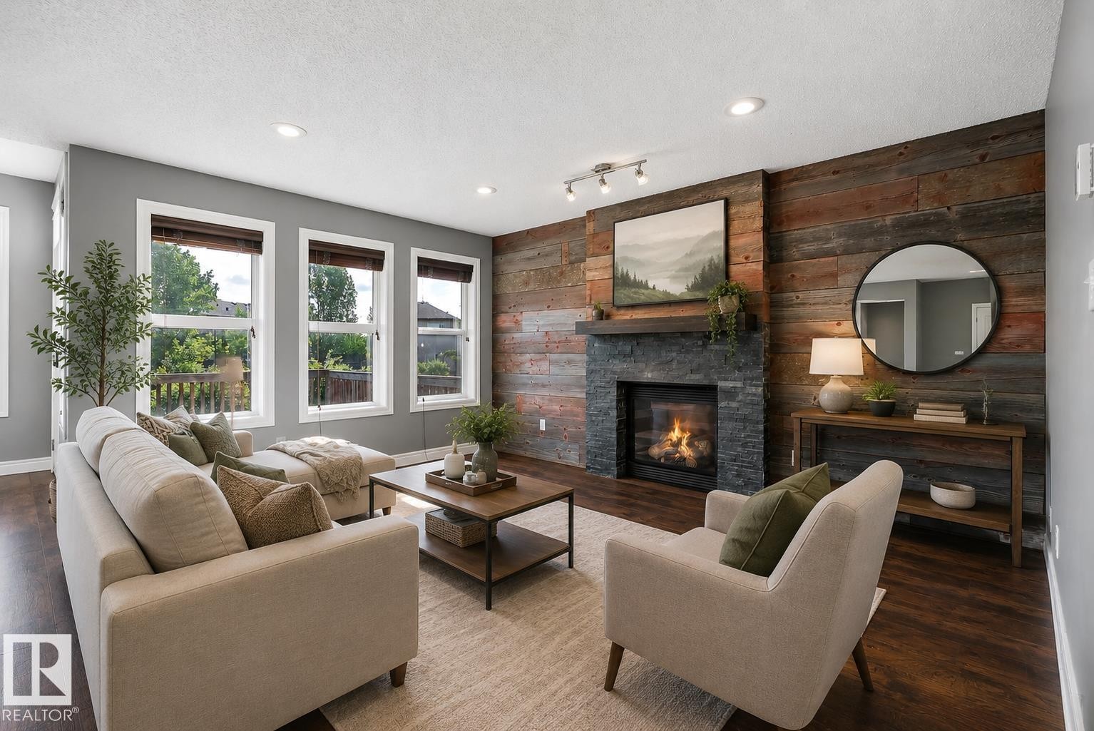 1103 115 Street Sw, Edmonton, AB - Indoor Photo Showing Living Room With Fireplace