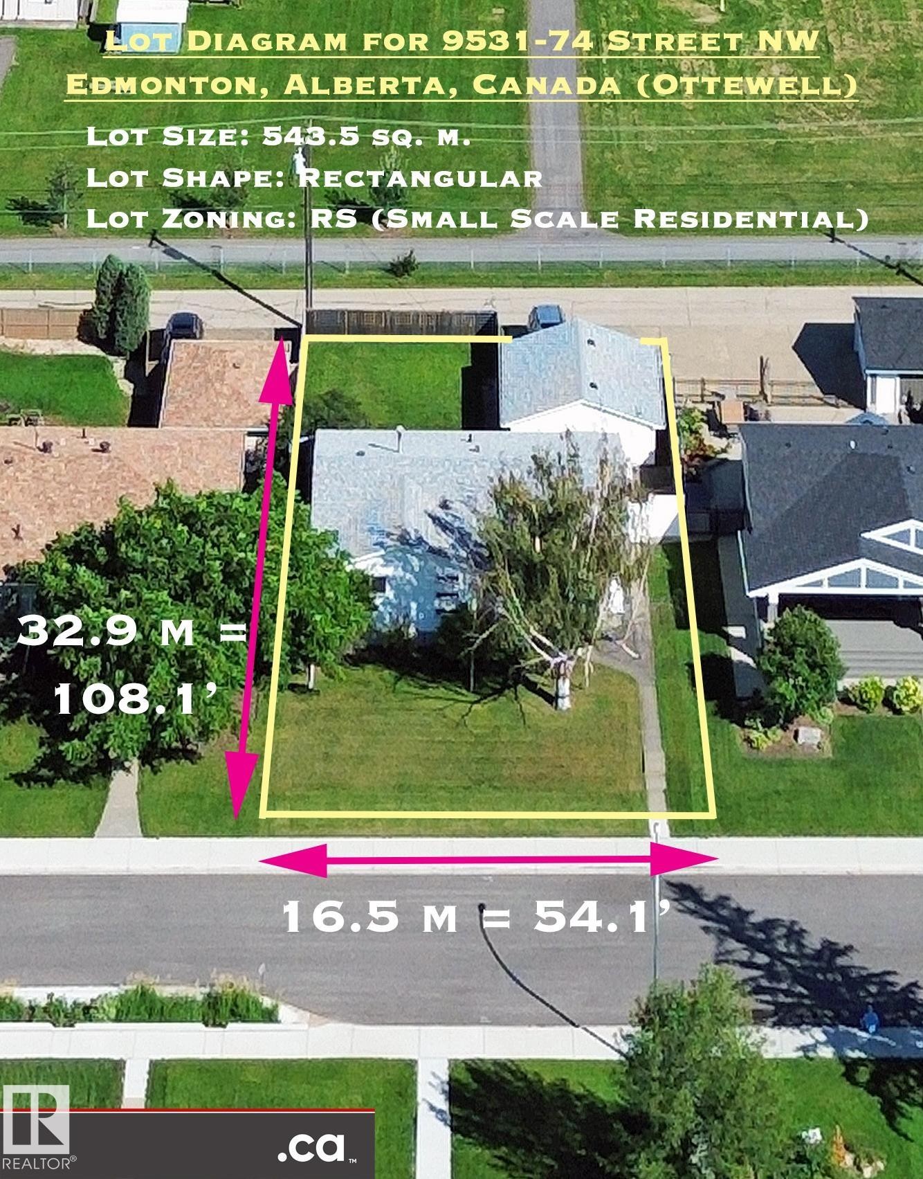 Lot Diagram. Illustrating the property's dimensions, shape, and zoning classification - 9531 74 Street Nw, Edmonton, AB -