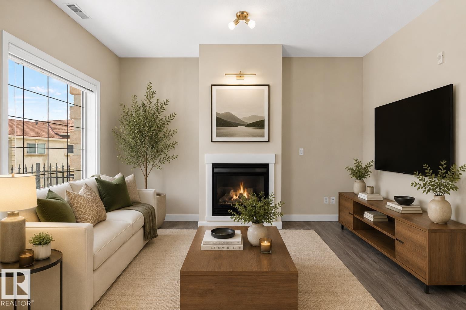 #39 13825 155 Av Nw, Edmonton, AB - Indoor Photo Showing Living Room With Fireplace