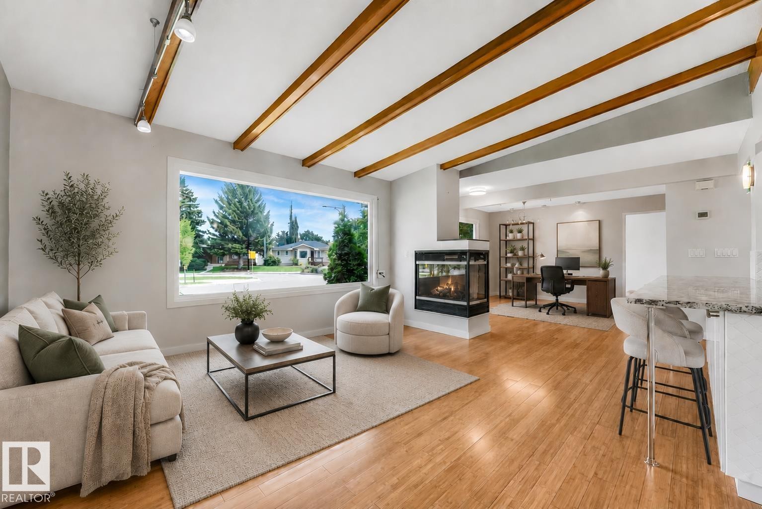 4812 Malmo Road Nw, Edmonton, AB - Indoor Photo Showing Living Room With Fireplace