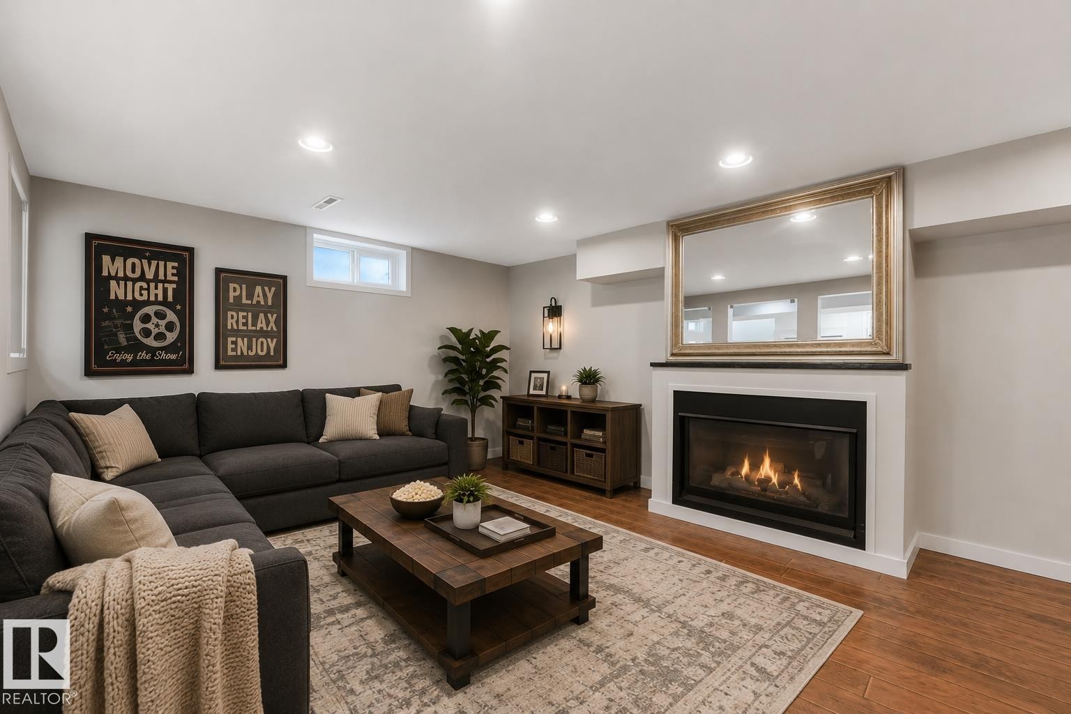 4812 Malmo Road Nw, Edmonton, AB - Indoor Photo Showing Living Room With Fireplace