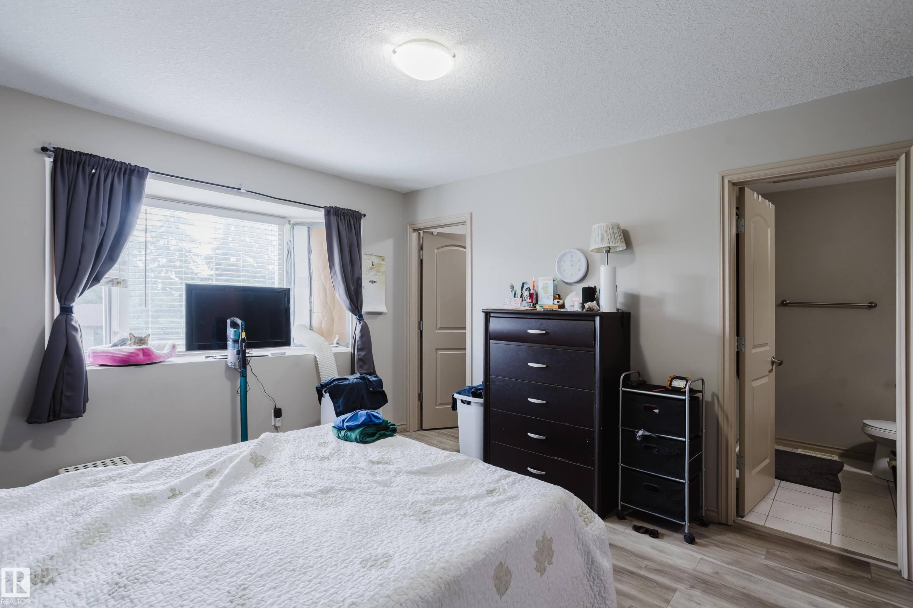 Spacious room featuring a large window, light-toned walls, and wood-finish flooring - 10334 161 Street Nw, Edmonton, AB