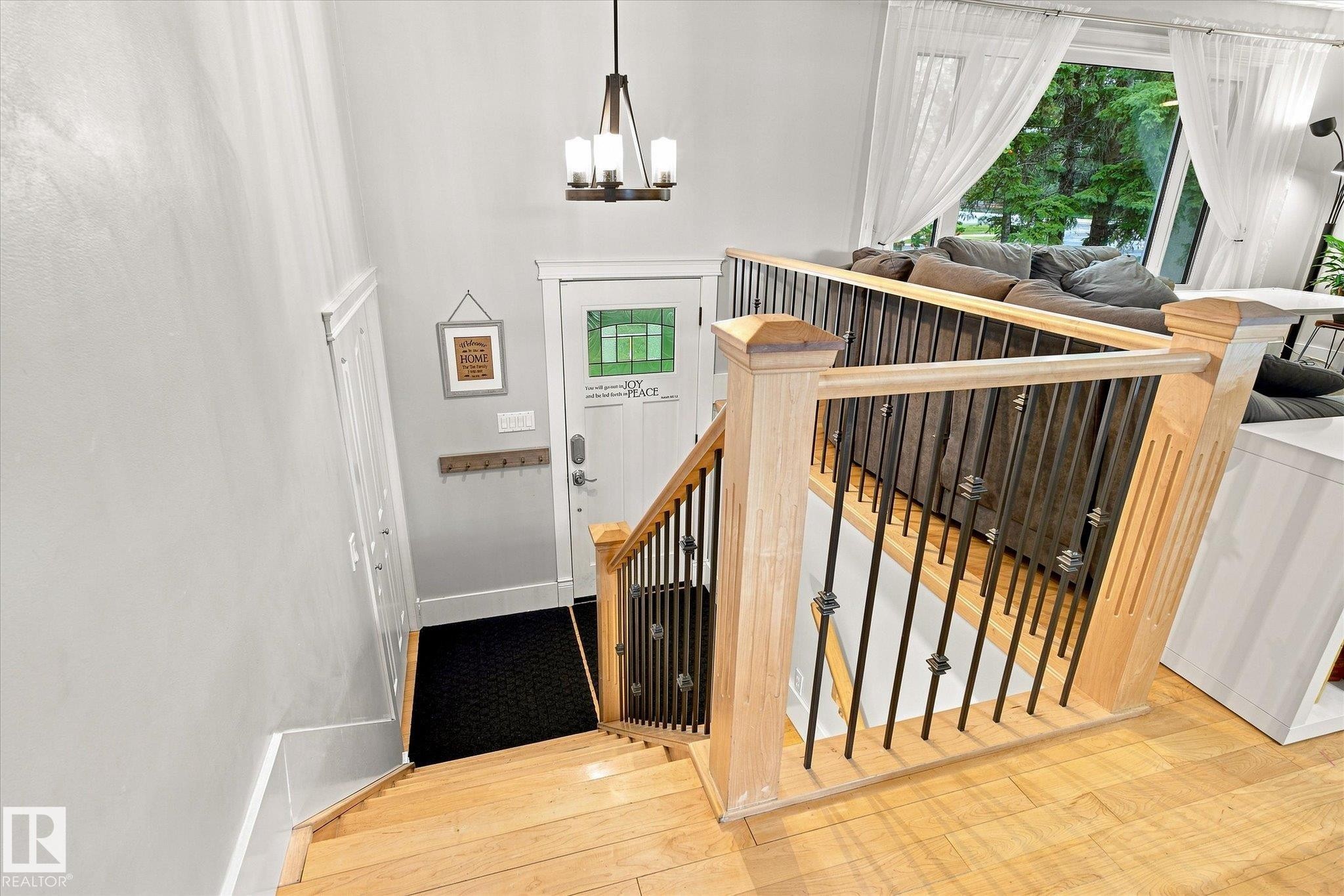Hardwood flooring on stairs and landing - 3 Akins Drive, St. Albert, AB
