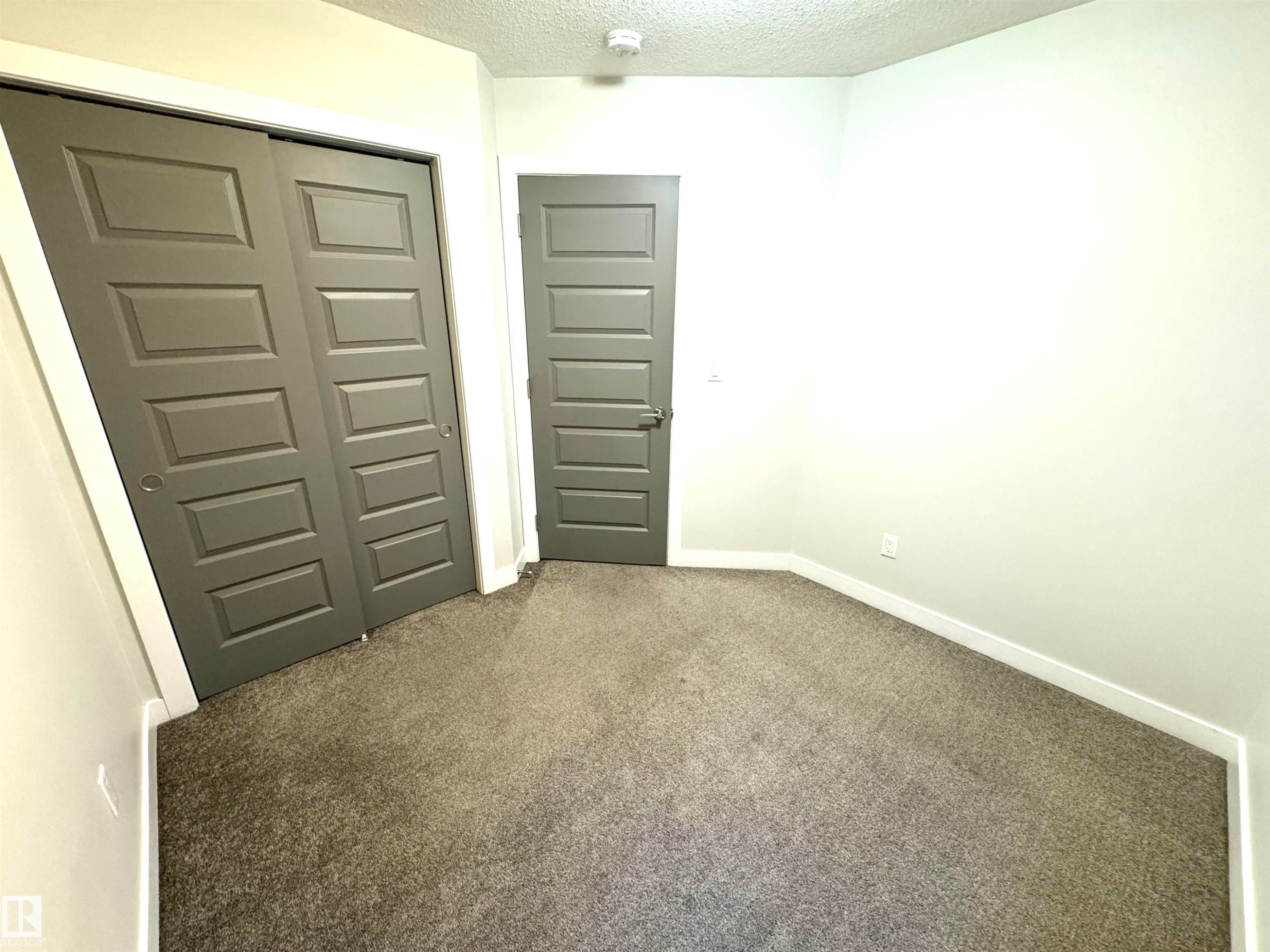 Neutral wall color, wall-to-wall carpeting, gray paneled doors, and white trim - 12046 89 Street Nw, Edmonton, AB