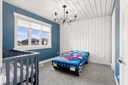 Textured plank ceiling and accent wall - 