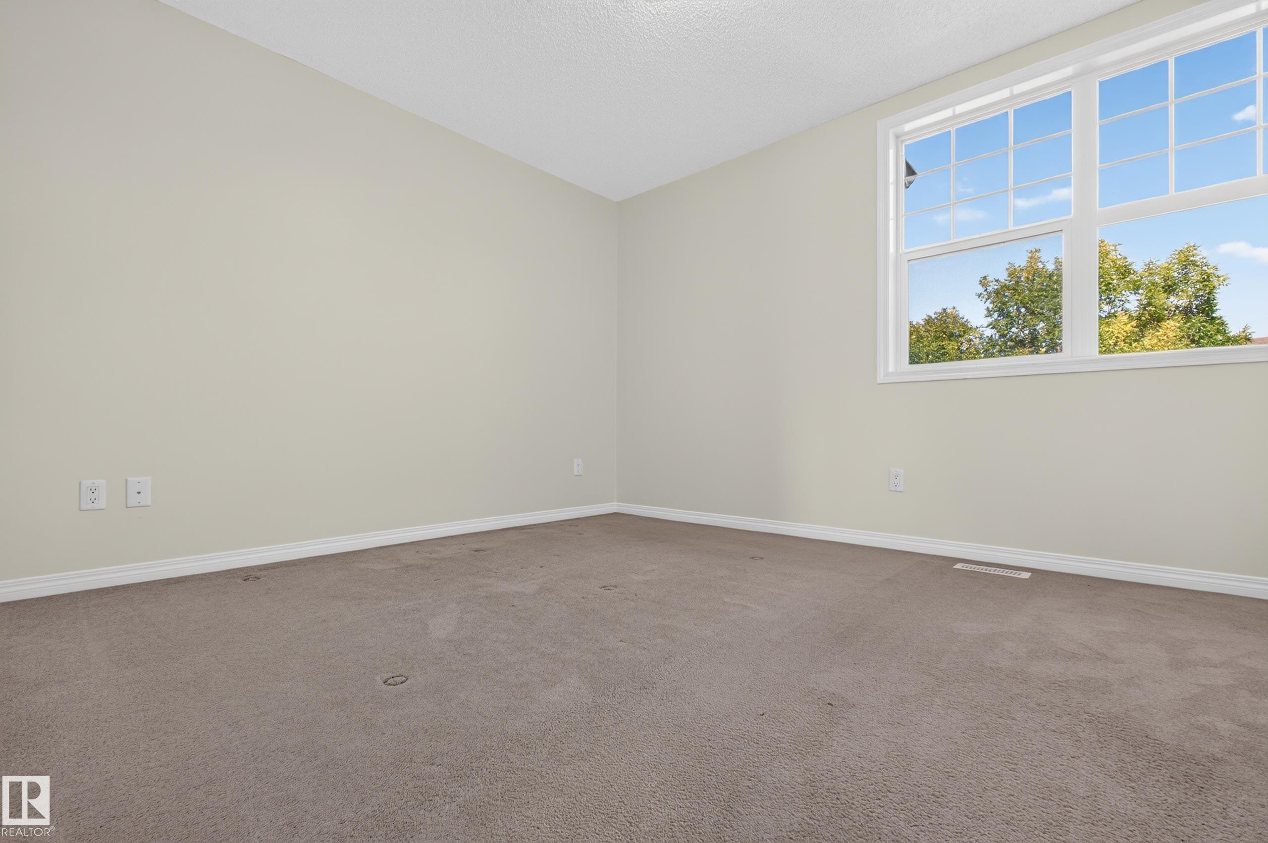 Carpeted room featuring a large multi-pane window and neutral wall tones - 6933 21A Avenue Sw, Edmonton, AB