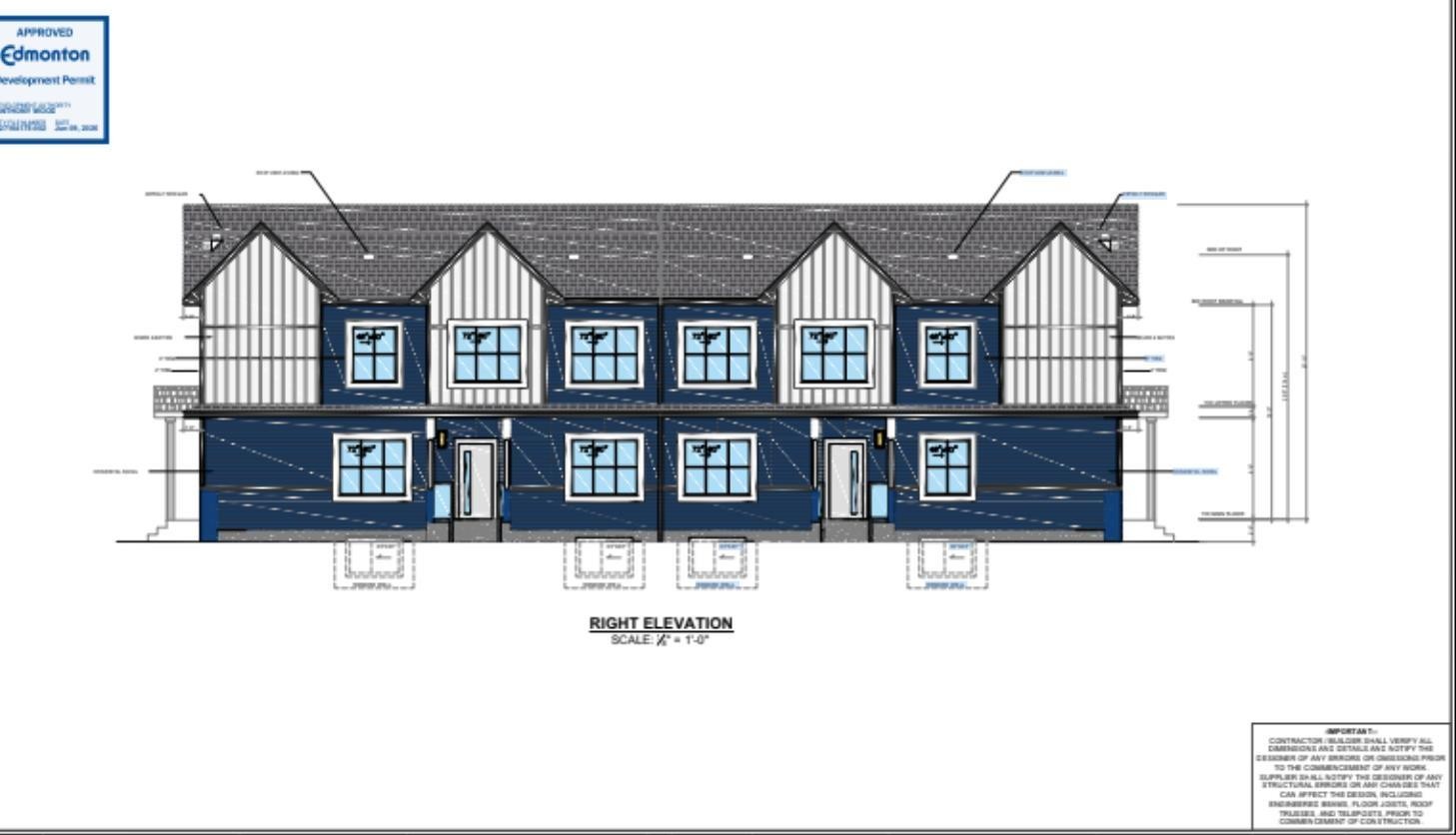 Approved Edmonton Development Permit. Right Elevation architectural drawing for the property - 10317 149 Street Nw, Edmonton, AB