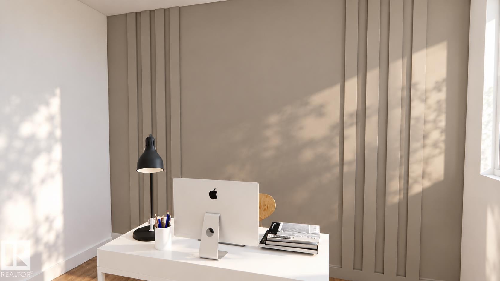 Accent wall with vertical paneling - 28 Brickyard View, Stony Plain, AB