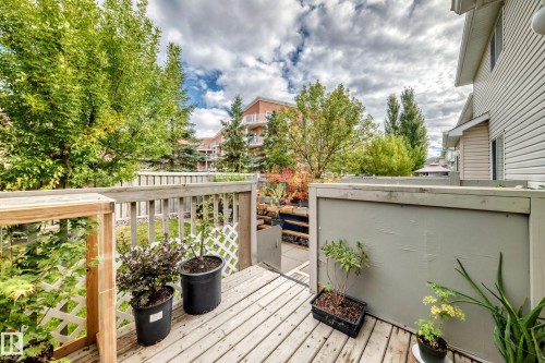 Wood-finish deck with a privacy screen and wood railing - #27 287 Macewan Rd Sw, Edmonton, AB 