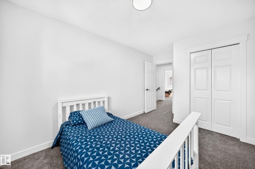 Neutral paint palette, textured carpeting, white panel doors, and a built-in closet - #27 287 Macewan Rd Sw, Edmonton, AB 