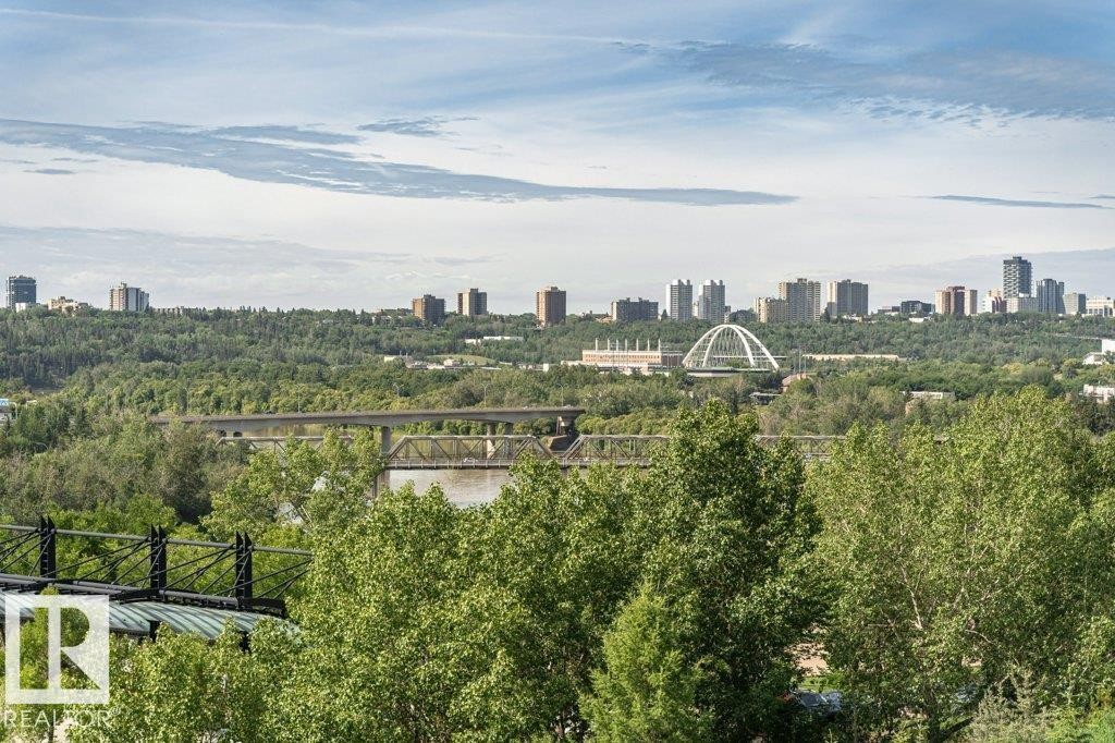 Expansive urban skyline with mature trees, a distant river, and architectural bridges - #202 9503 101 Av Nw, Edmonton, AB