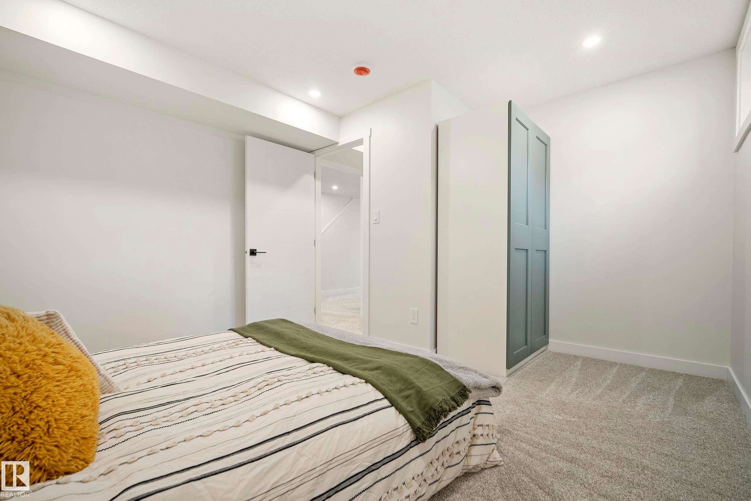 Recessed lighting, light gray carpeting, and a built-in closet with panel doors - 10316 42 Street Nw, Edmonton, AB