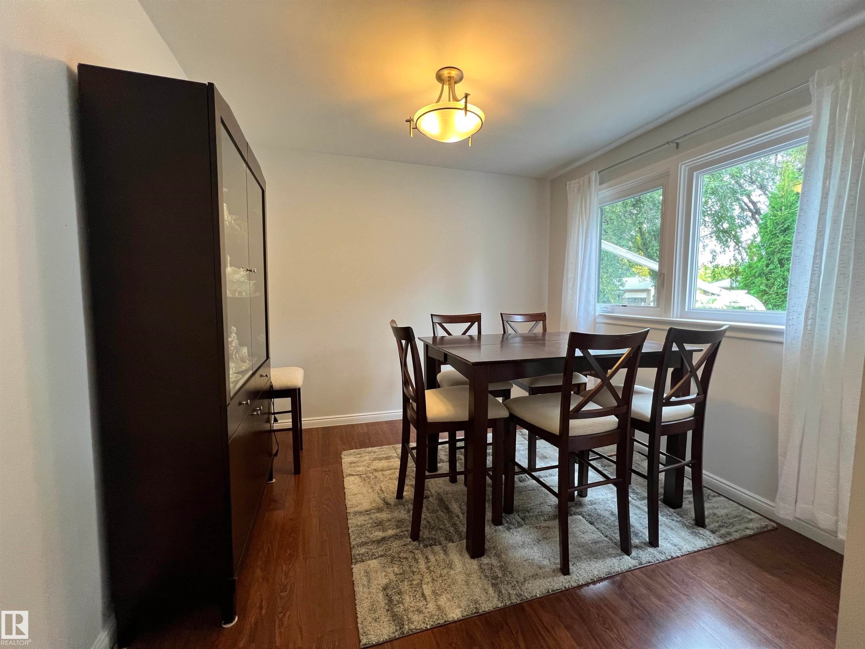 Wood-finish flooring with crisp white baseboards and a ceiling-mounted light fixture - 11908 131 Street Nw, Edmonton, AB