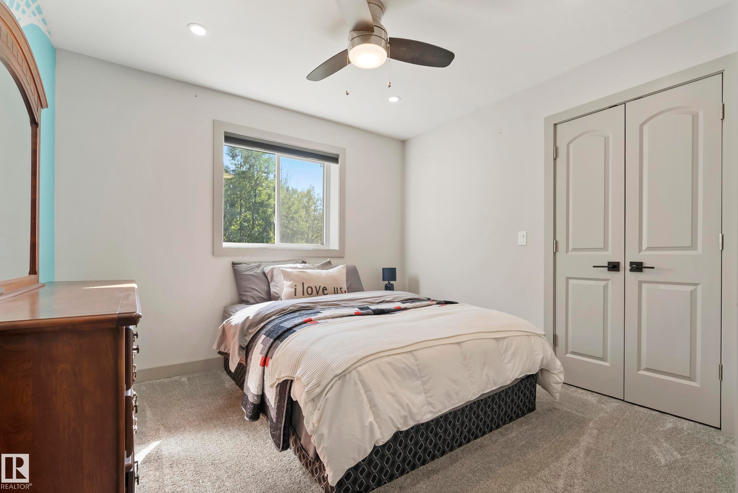 Recessed lighting, ceiling fan, carpet flooring, and a double-door closet - 49279 Rge Rd 240, Rural Leduc County, AB