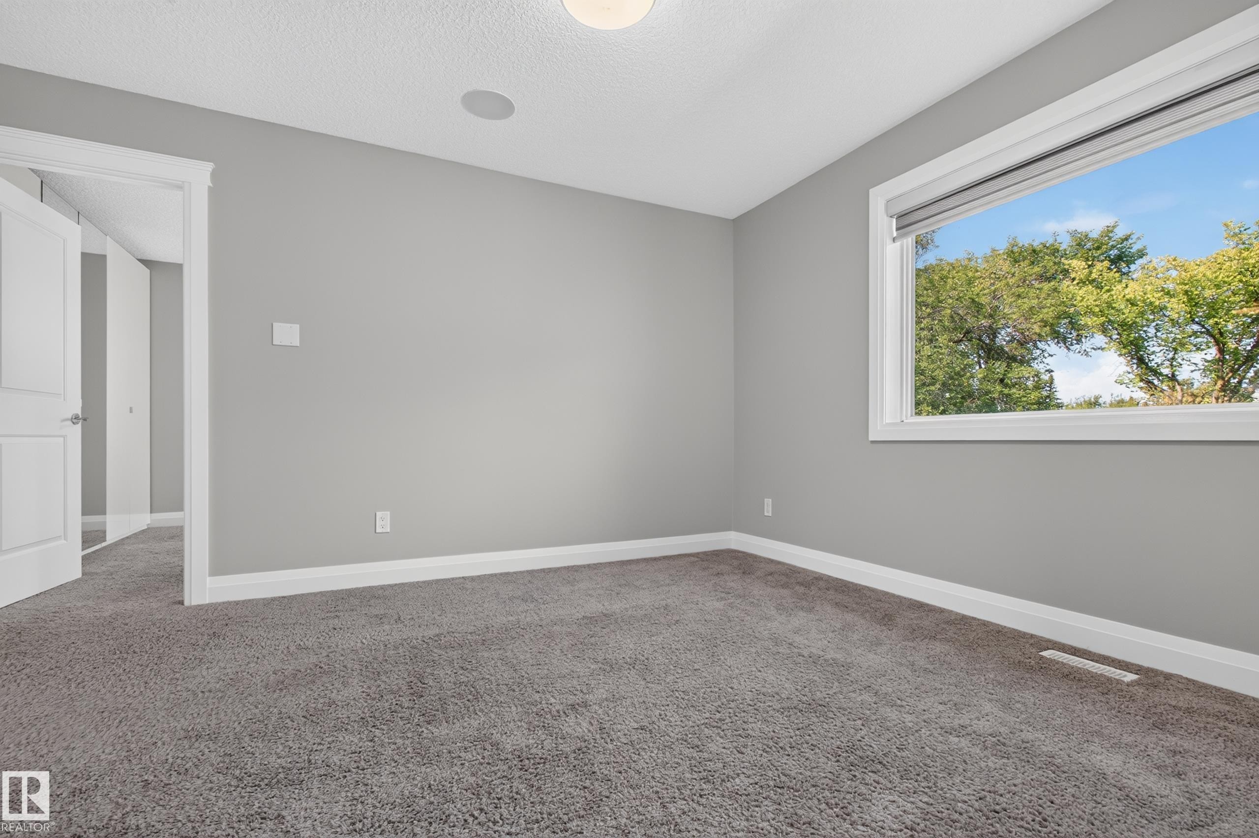 Neutral gray walls, gray carpeting, white trim, and a prominent window - 11167 62 Avenue Nw, Edmonton, AB