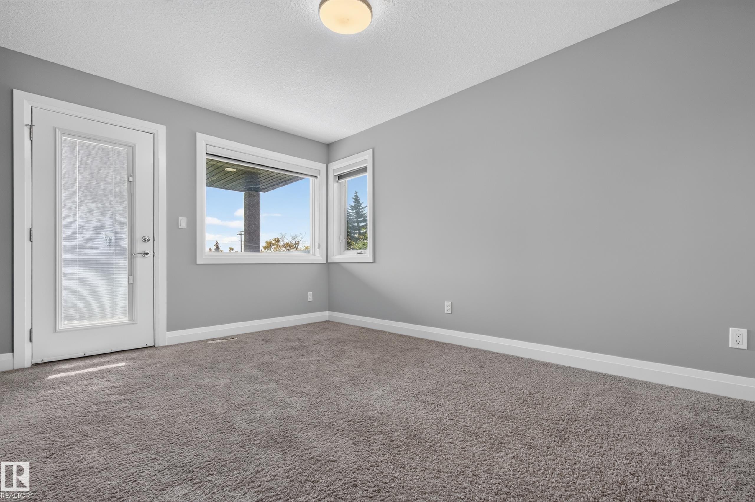 Wall-to-wall carpeting, light gray wall finishes, white trim, and a frosted glass panel door - 11167 62 Avenue Nw, Edmonton, AB
