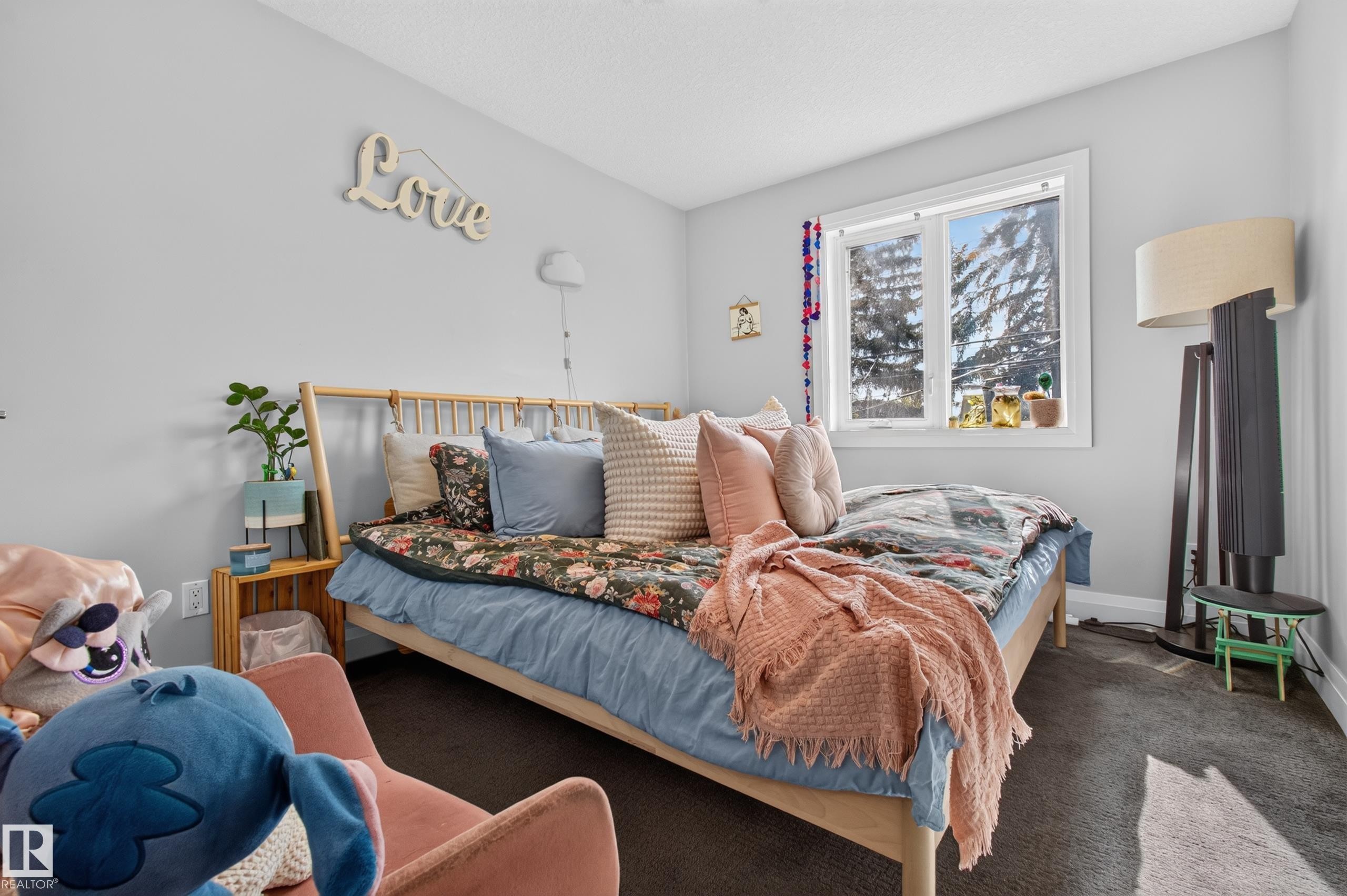Single window with white trim, light gray painted walls, and dark carpeting - 11167 62 Avenue Nw, Edmonton, AB