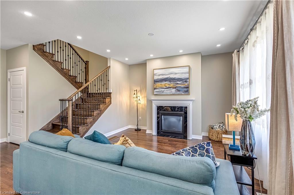44 Santos Drive, Caledonia, ON - Indoor Photo Showing Living Room With Fireplace