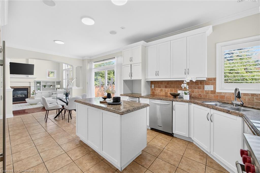 3322 Fox Run Circle, Oakville, ON - Indoor Photo Showing Kitchen With Fireplace With Double Sink