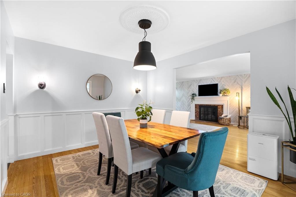 296 Edgehill Drive, Kitchener, ON - Indoor Photo Showing Dining Room With Fireplace