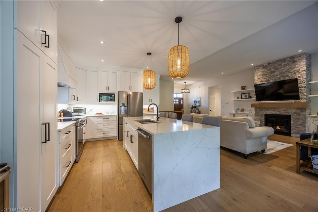 120 Newport Lane, Port Dover, ON - Indoor Photo Showing Kitchen With Fireplace With Upgraded Kitchen