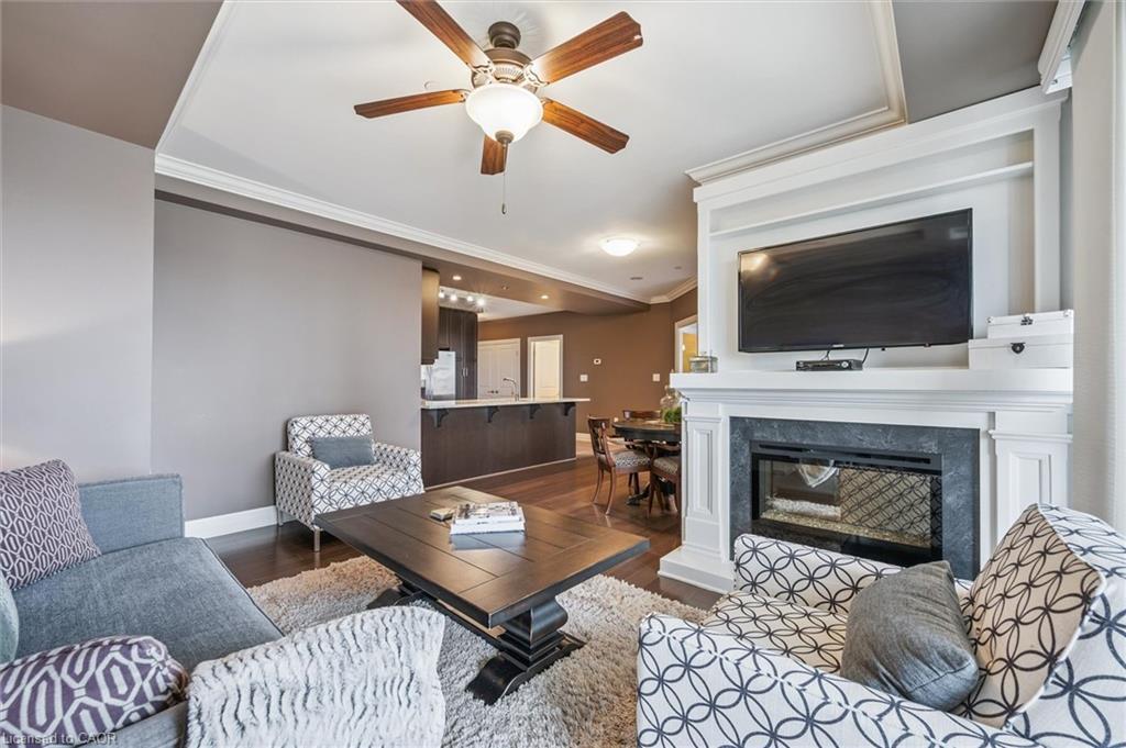 606-160 Macdonell Street, Guelph, ON - Indoor Photo Showing Living Room With Fireplace